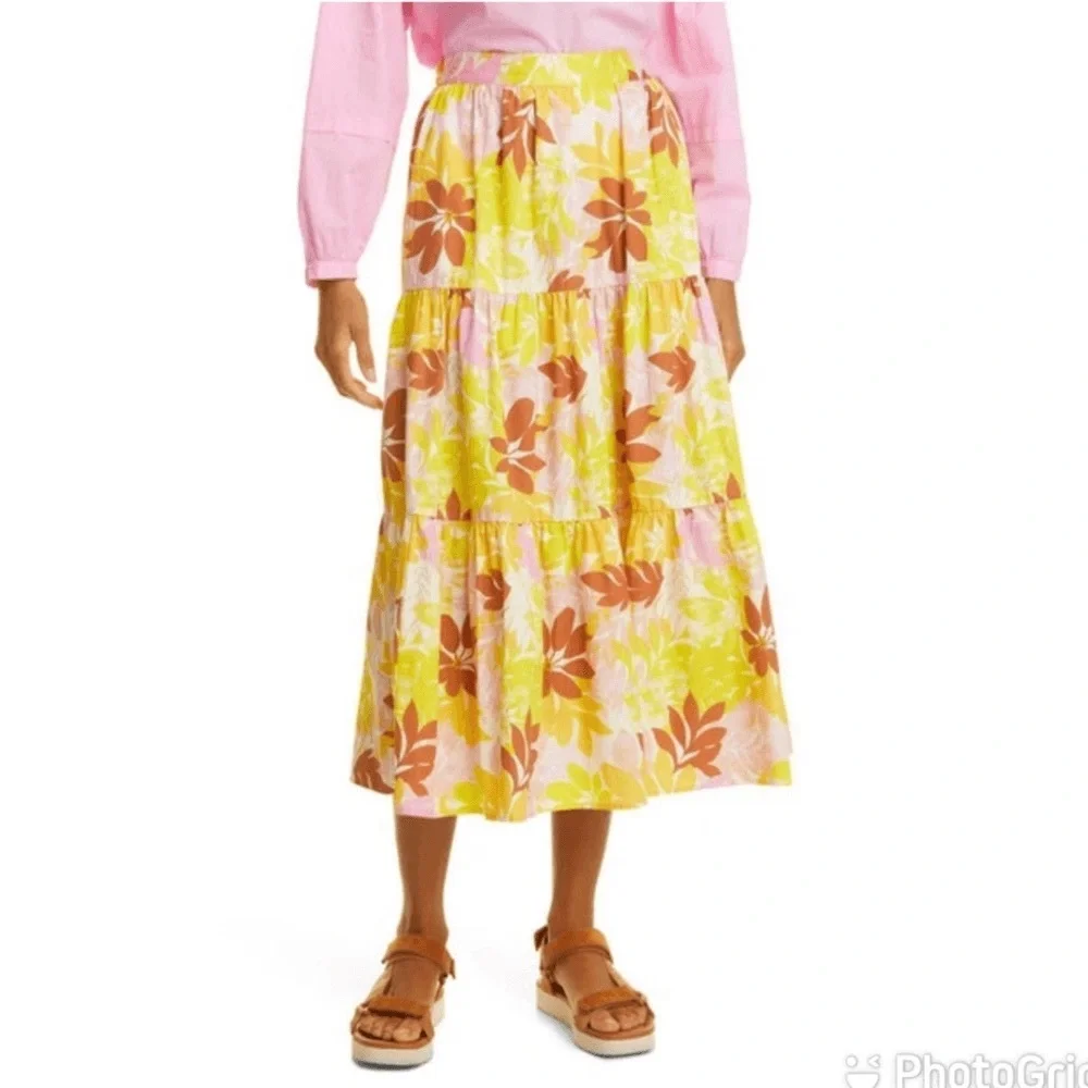 Xirena Angeline Tiered Cotton Skirt in Pink Lemonade